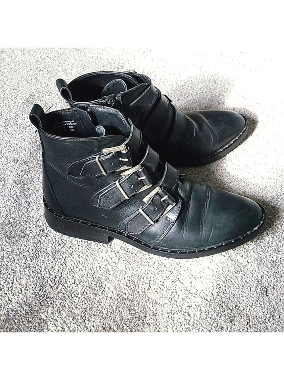 Aldo Black Ankle Boots Edgy Moto Style Size 6